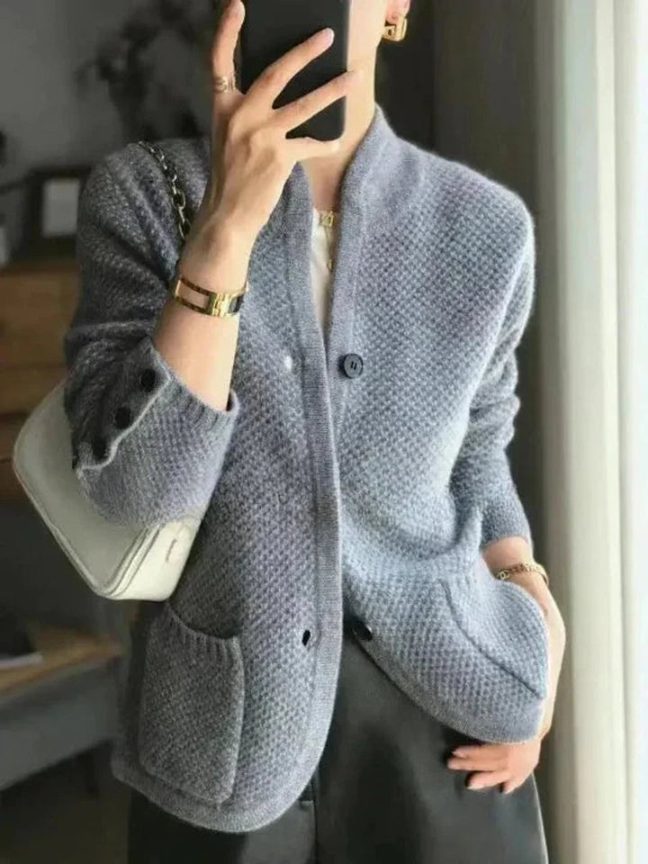 Fenriel | Women's Cozy Cashmere Wool Button-Front Knit Cardigan — Blue
