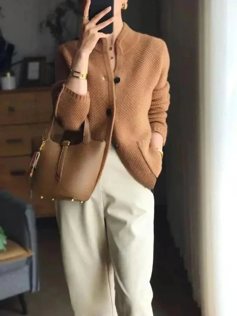 Fenriel | Women's Cozy Cashmere Wool Button-Front Knit Cardigan — Brown