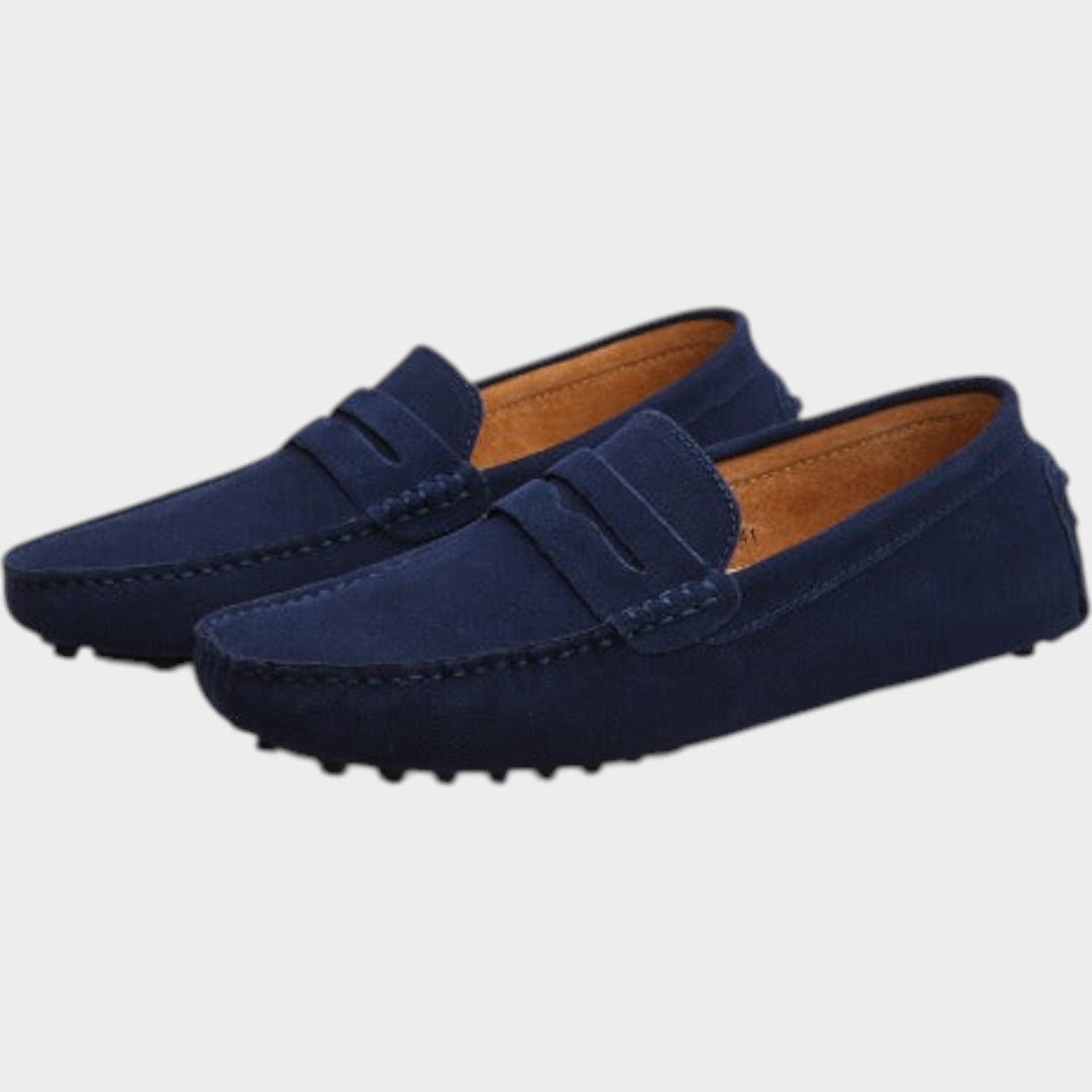 Fenwen | Women's Orthopedic Comfort Suede Penny Loafers Slip-On Design — Dark Blue