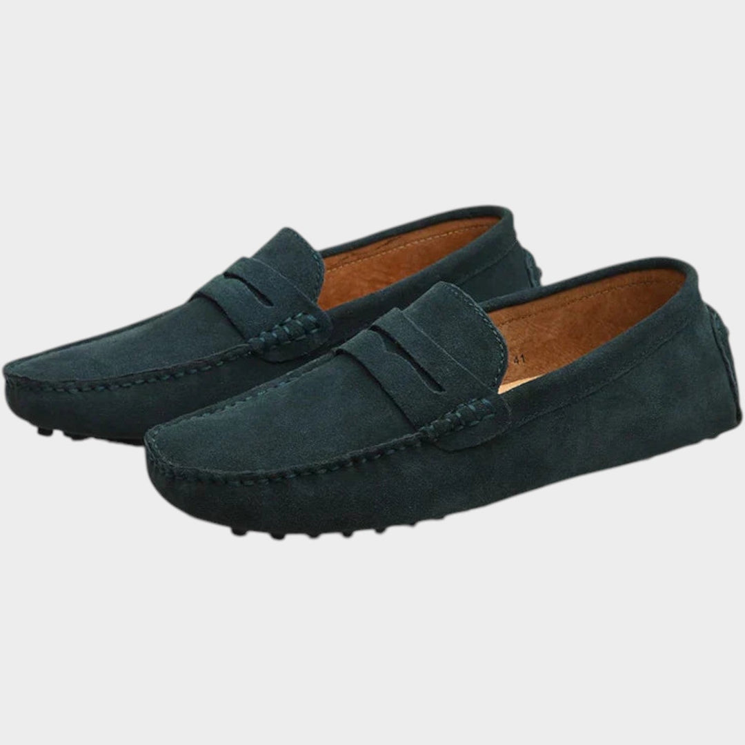 Fenwen | Women's Orthopedic Comfort Suede Penny Loafers Slip-On Design — Dark Green
