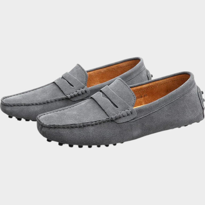 Fenwen | Women's Orthopedic Comfort Suede Penny Loafers Slip-On Design — Gray