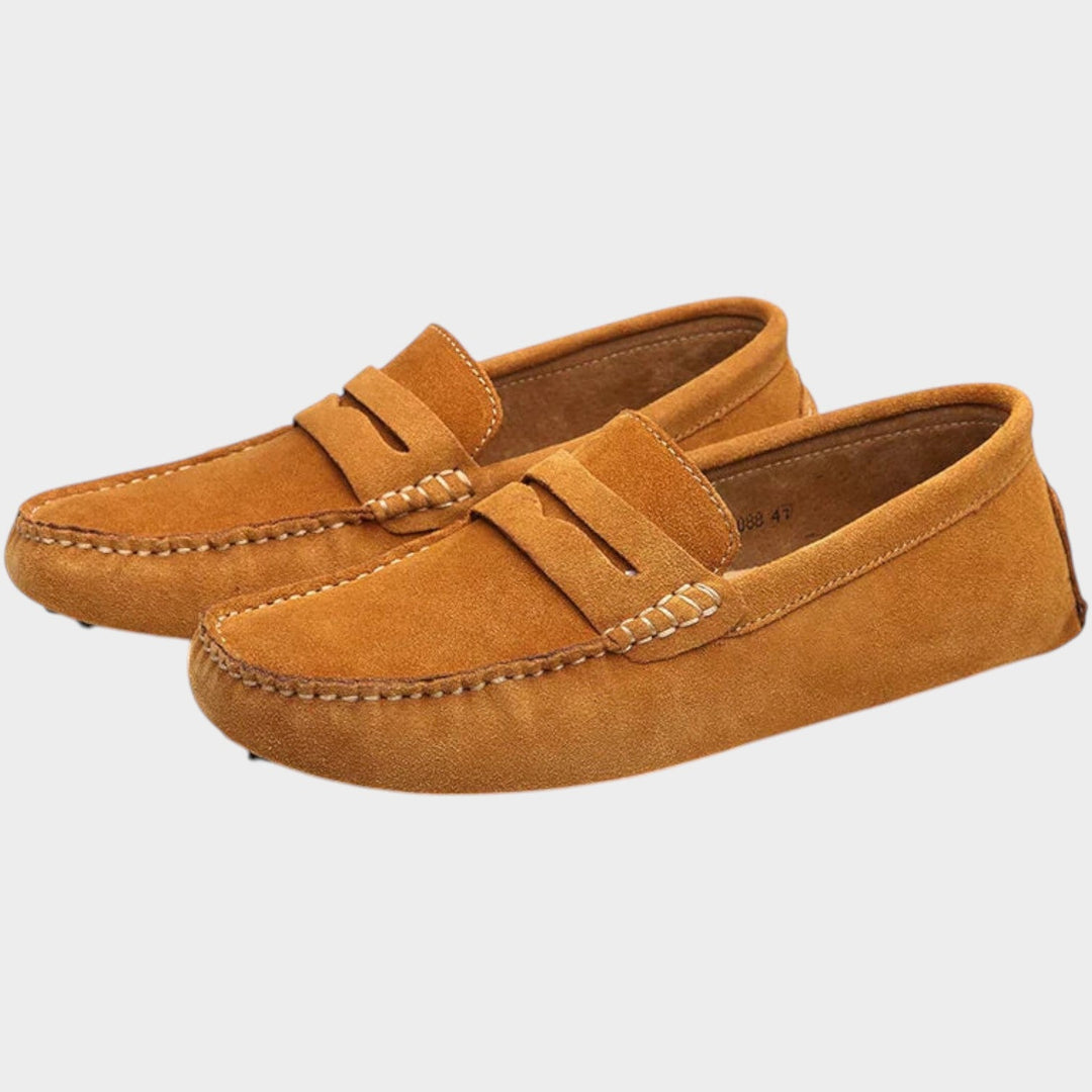 Fenwen | Women's Orthopedic Comfort Suede Penny Loafers Slip-On Design — Light Brown