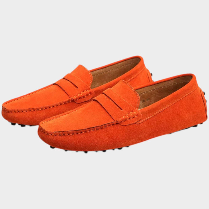 Fenwen | Women's Orthopedic Comfort Suede Penny Loafers Slip-On Design — Orange