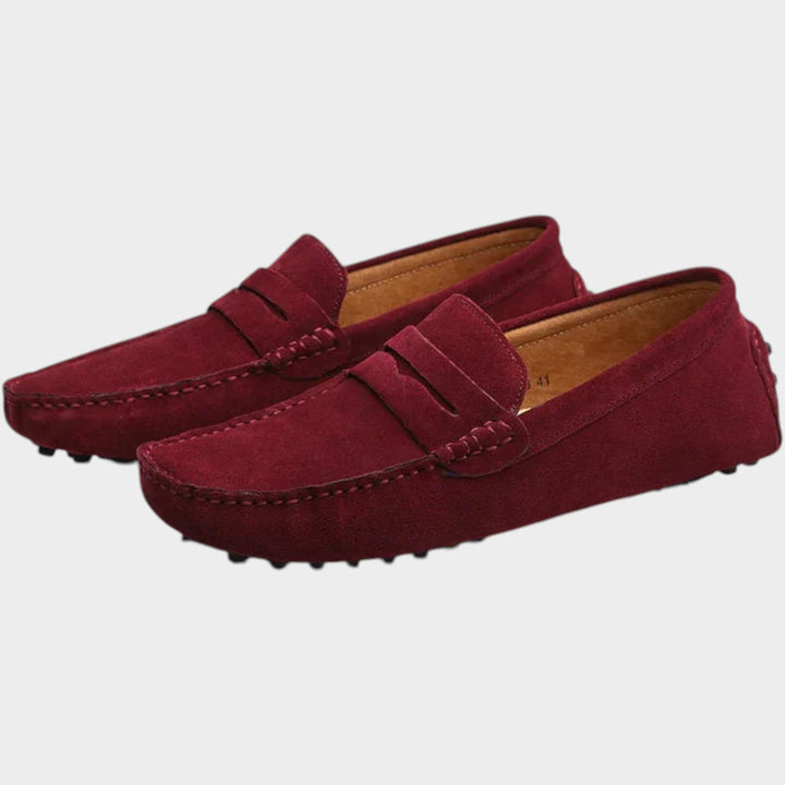 Fenwen | Women's Orthopedic Comfort Suede Penny Loafers Slip-On Design — Red