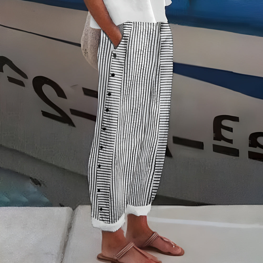 Breezy cropped trousers beside yacht with relaxed fit
