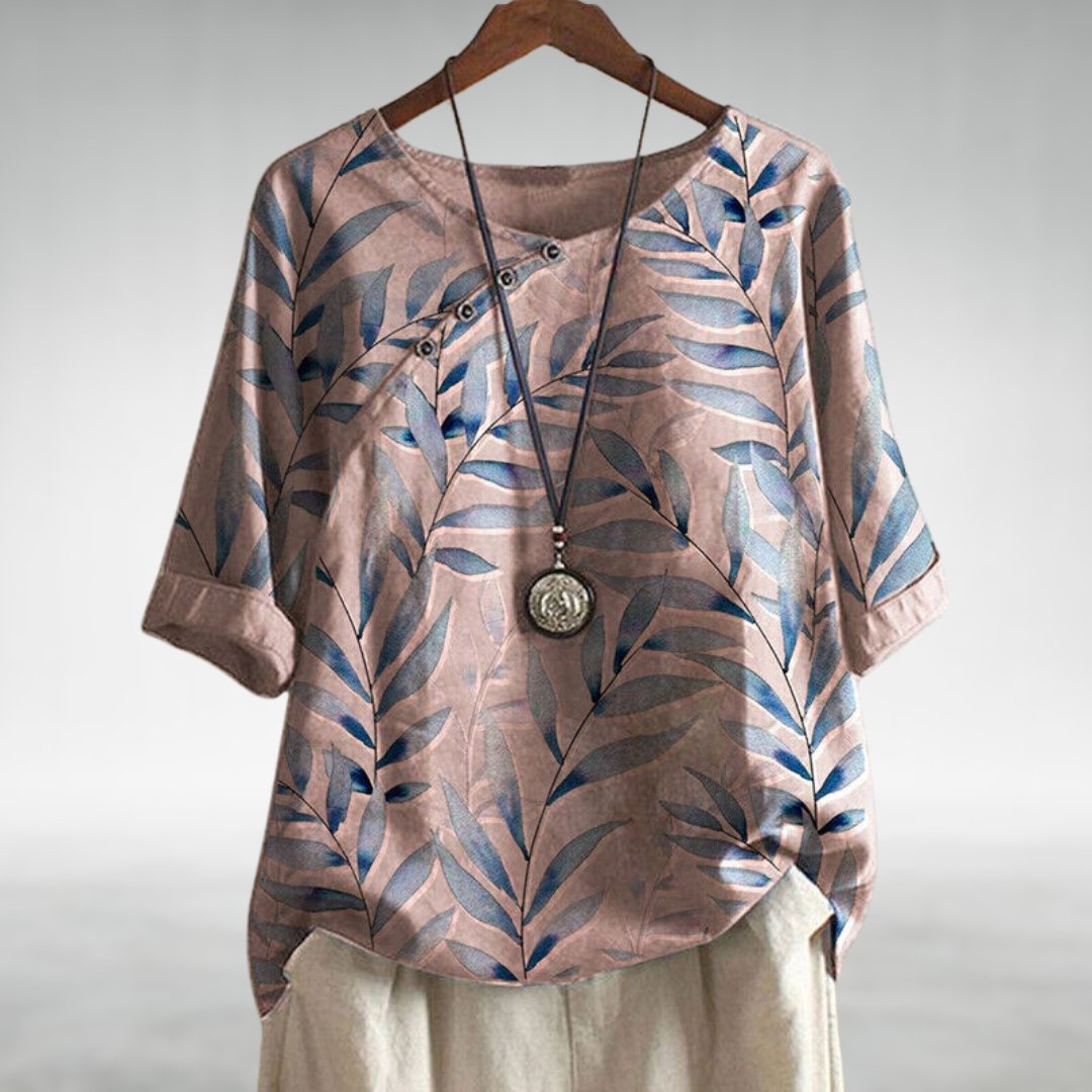 Filomena | Women's Linen Casual Printed 3/4 Sleeve Blouse — Pink