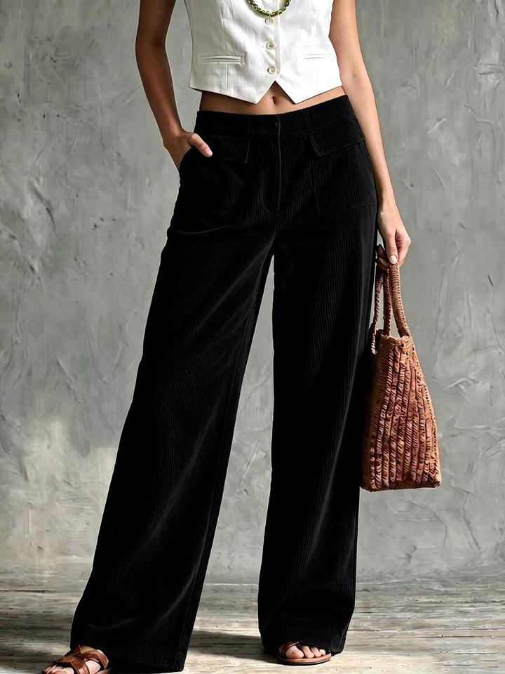 Fioaria | Women's Wide-Leg Corduroy Pants — Black