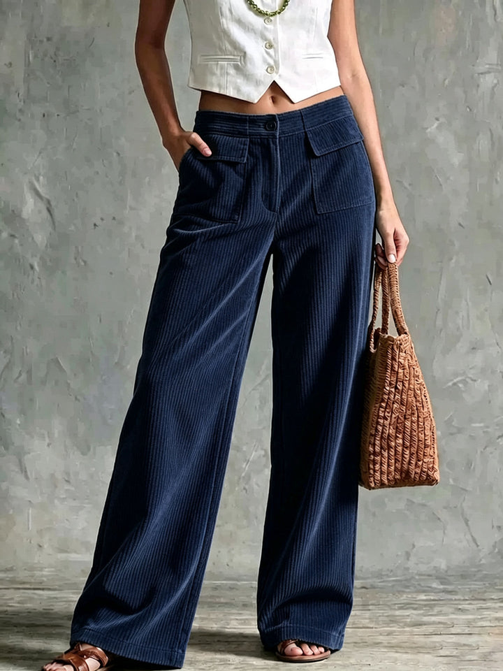 Fioaria | Women's Wide-Leg Corduroy Pants — NavyBlue