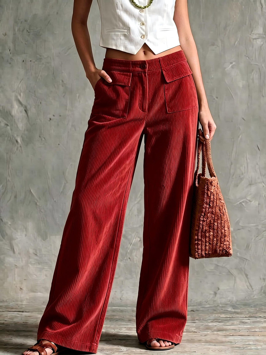 Fioaria | Women's Wide-Leg Corduroy Pants — Red