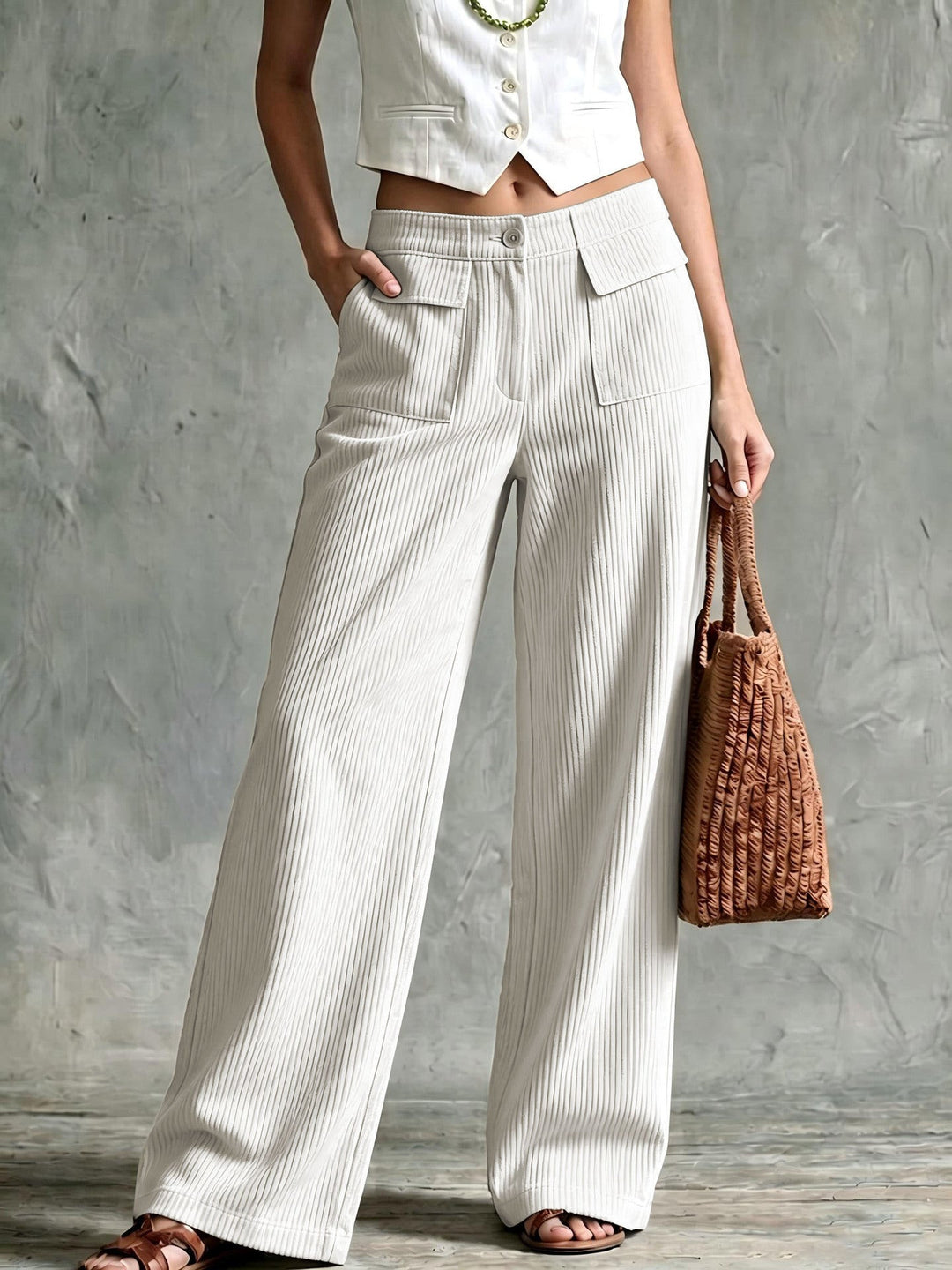 Fioaria | Women's Wide-Leg Corduroy Pants — White