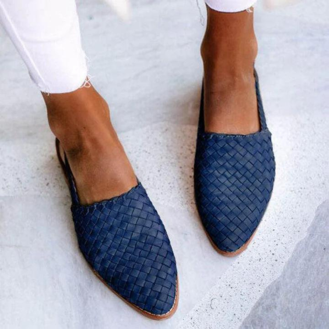 Fioetta | Women's Orthopedic Comfort Slip-On Woven Slingback Closed Toe Loafers — Blue