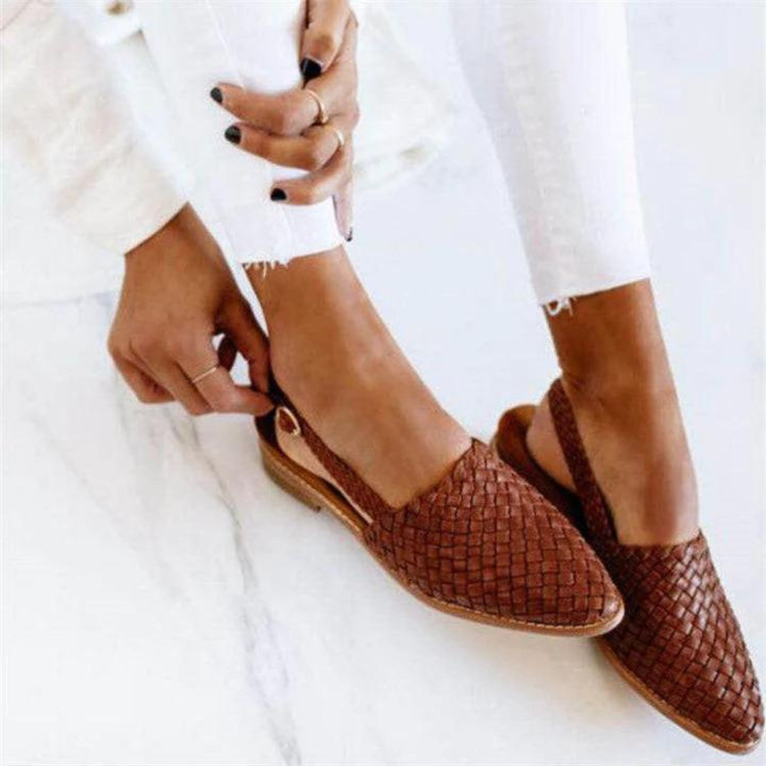 Fioetta | Women's Orthopedic Comfort Slip-On Woven Slingback Closed Toe Loafers — Dark Brown