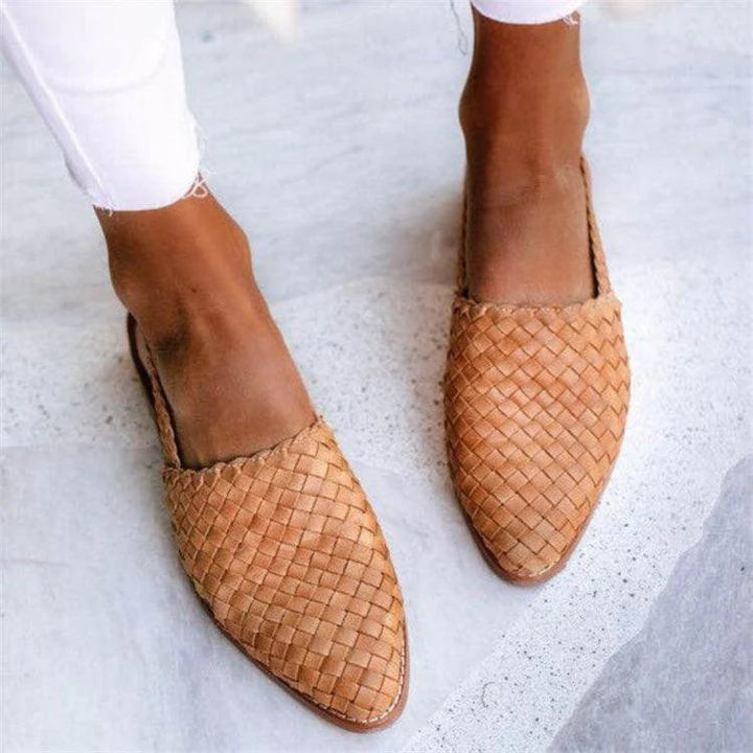 Fioetta | Women's Orthopedic Comfort Slip-On Woven Slingback Closed Toe Loafers — Light Brown