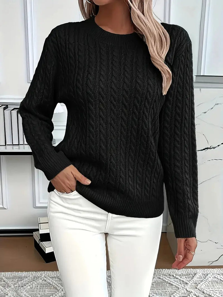 Galiaara | Women's Cozy Cable Knit Sweater — Black