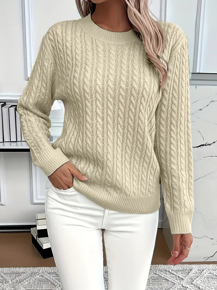 Galiaara | Women's Cozy Cable Knit Sweater — Khaki