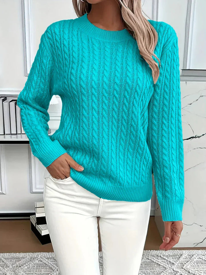 Galiaara | Women's Cozy Cable Knit Sweater — Turquoise