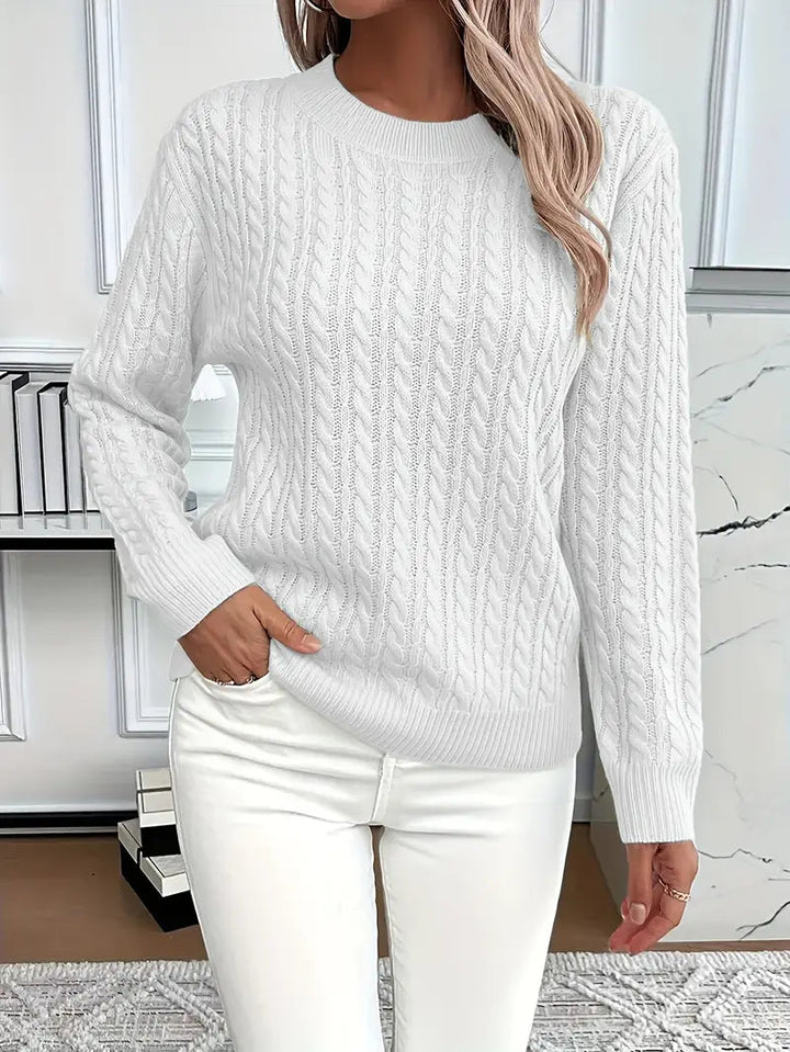 Galiaara | Women's Cozy Cable Knit Sweater — White