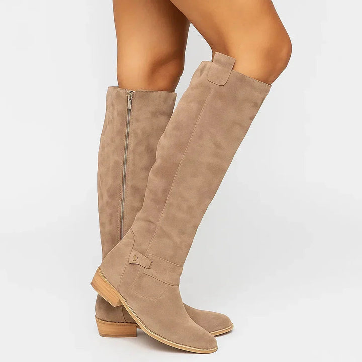 Galiaeen | Women's Suede Boots with Block Heel for — Beige