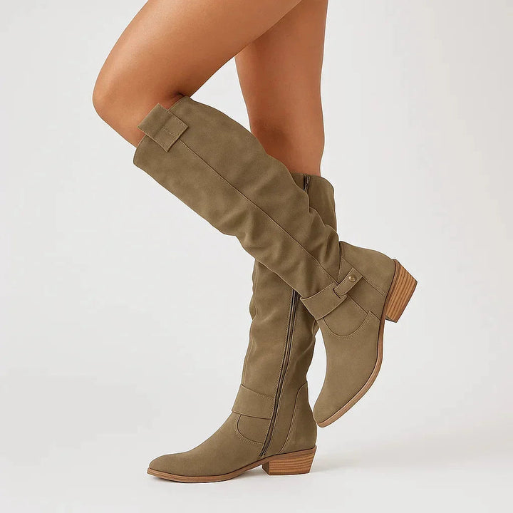Galiaeen | Women's Suede Boots with Block Heel for — Dark Green