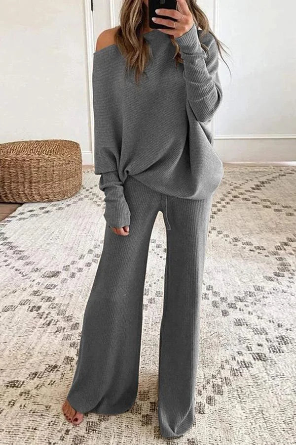 Galiamira | Women's Two-Piece Matching Stylish and Comfortable Knitted Two Piece Set — Ash Grey
