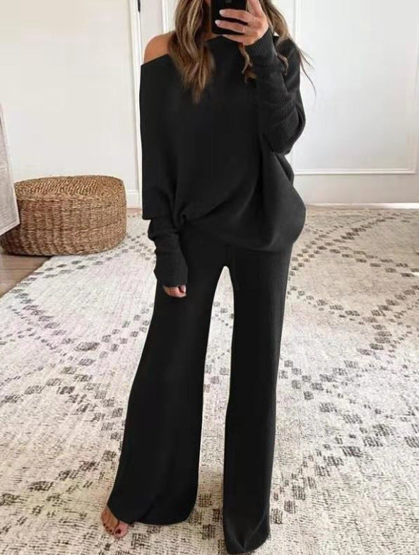 Galiamira | Women's Two-Piece Matching Stylish and Comfortable Knitted Two Piece Set — Black