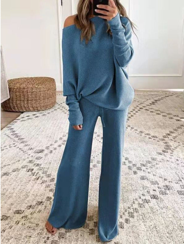 Galiamira | Women's Two-Piece Matching Stylish and Comfortable Knitted Two Piece Set — Blue