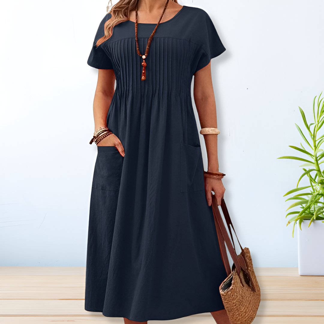 Galiaora | Women's Elegant Relaxed Fit Day Dress — Blue
