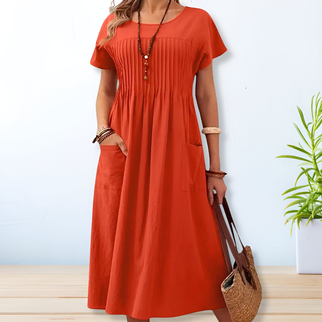 Galiaora | Women's Elegant Relaxed Fit Day Dress — Orange