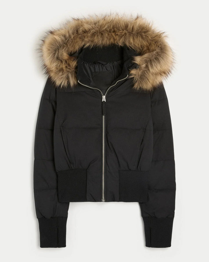 Galiaria | Women's Puffer Jacket Quilted Hooded Faux Fur Winter Outdoor