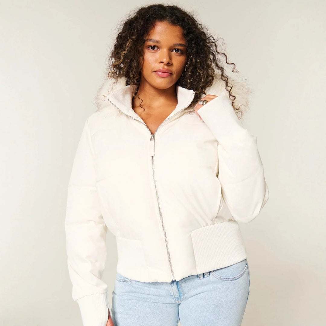 Galiaria | Women's Puffer Jacket Quilted Hooded Faux Fur Winter Outdoor