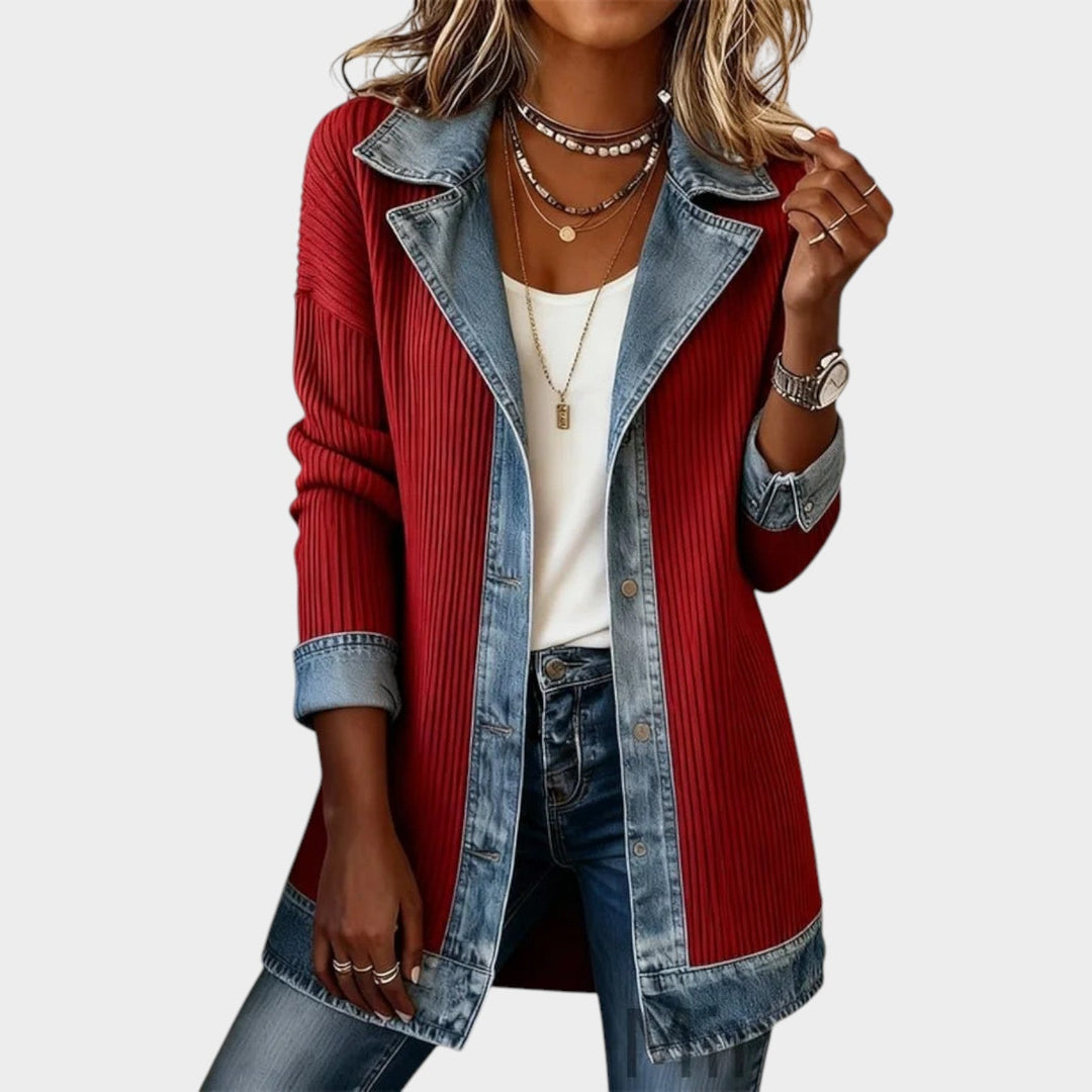 Galiariel | Women's Cozy Knit Cardigan Button Front Denim Ribbed — Burgundy