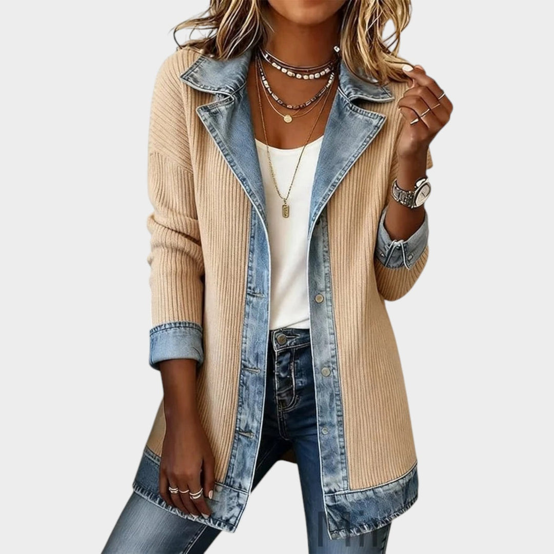 Galiariel | Women's Cozy Knit Cardigan Button Front Denim Ribbed — Light Khaki