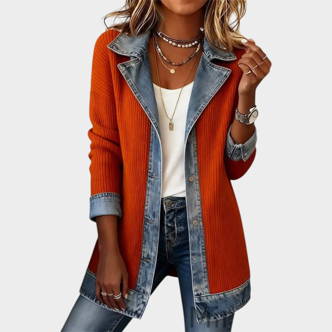 Galiariel | Women's Cozy Knit Cardigan Button Front Denim Ribbed — Orange