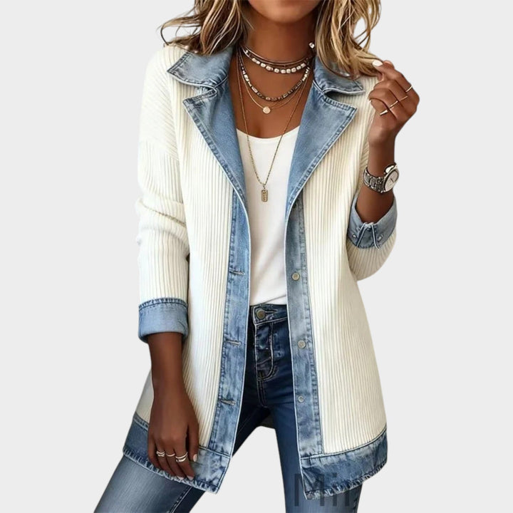 Galiariel | Women's Cozy Knit Cardigan Button Front Denim Ribbed — White