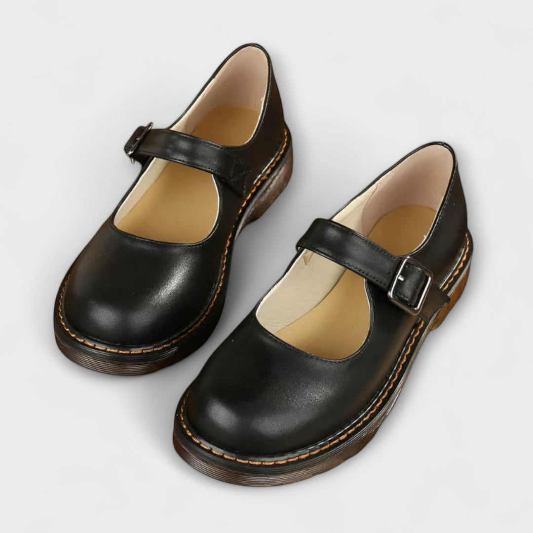 Giaana | Women's Comfort Slip-On Buckle Strap Rounded Toe Flats — Black