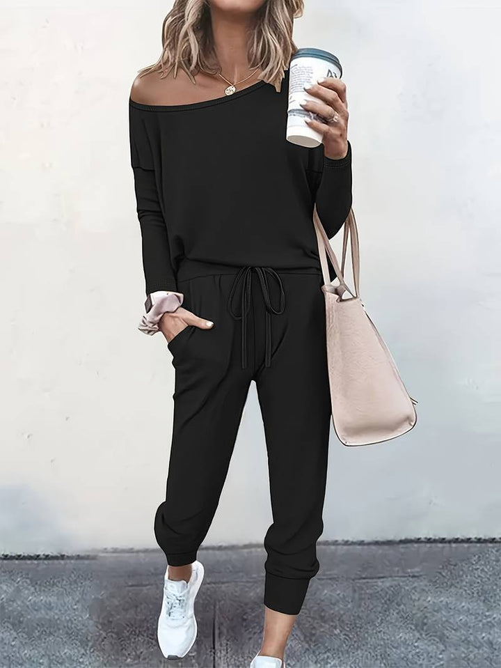 Giaetta | Women's Two-Piece Matching Two Piece Jogger Lounge Set — Black