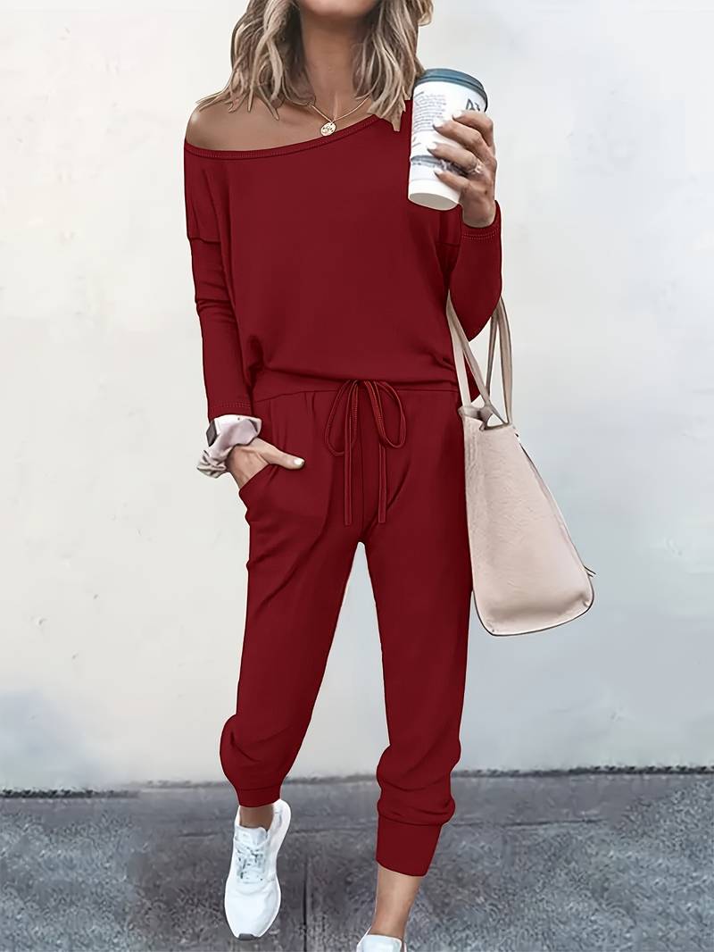 Giaetta | Women's Two-Piece Matching Two Piece Jogger Lounge Set — Red