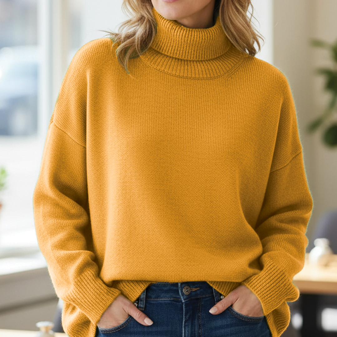 Giaienne | Women's Chunky Knit Turtleneck Sweater for All Occasions — Yellow
