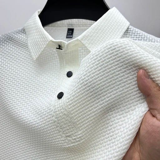 Giancarlo | Men's Denim High-Waist Textured Short Sleeve — White