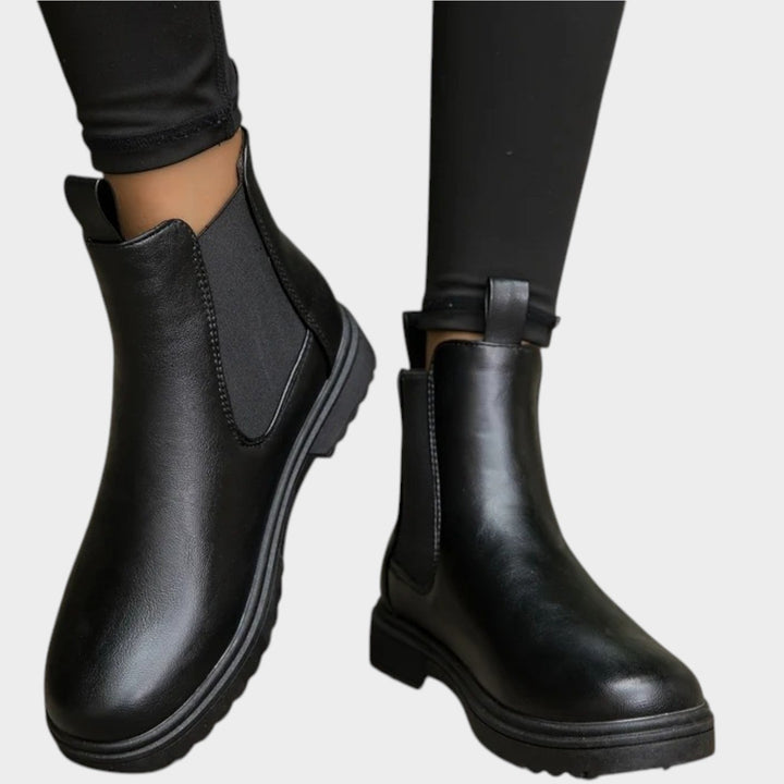 Giawen | Women's Orthopedic Comfort Slip-On Leather Chelsea Boots Classic Slip On Design — Black
