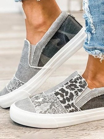 Easy wear canvas shoes with animal print inserts side view