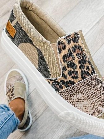 Women’s casual shoes with mixed animal print fabric