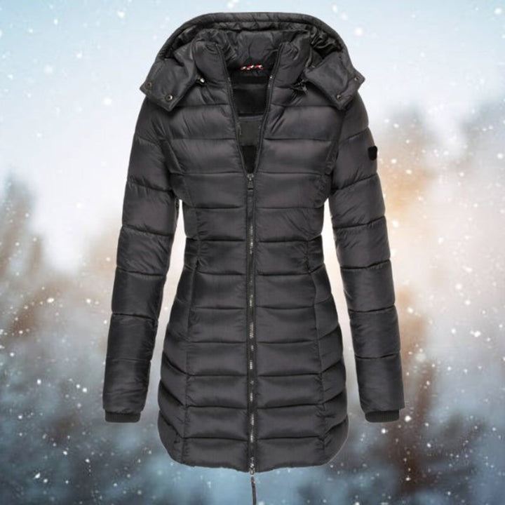 Gwenienne | Women's Casual Stretch Hooded Quilted Puffer Longline Coat — Black