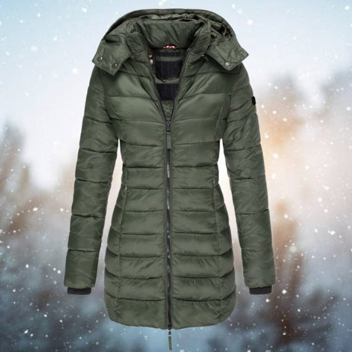 Gwenienne | Women's Casual Stretch Hooded Quilted Puffer Longline Coat — Green