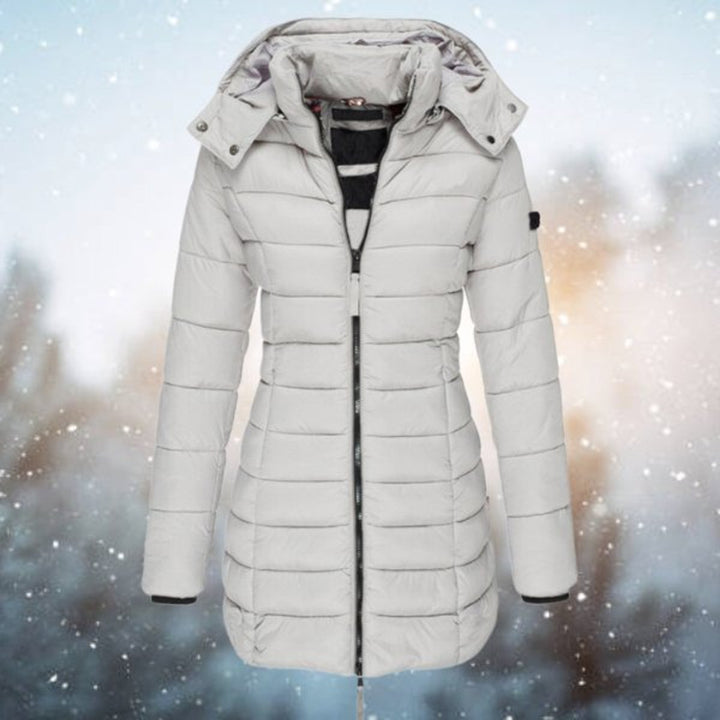 Gwenienne | Women's Casual Stretch Hooded Quilted Puffer Longline Coat — Grey