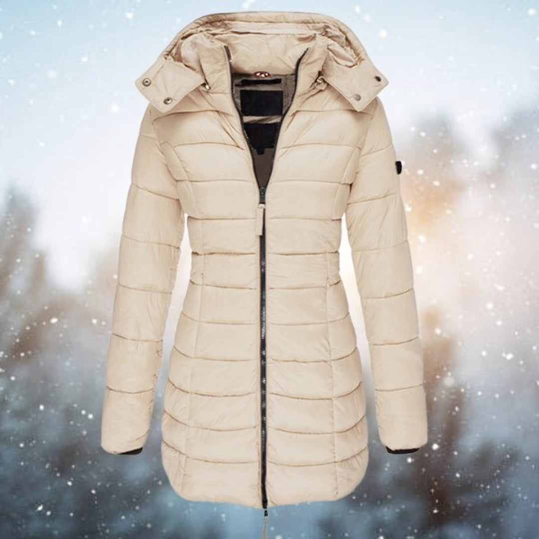 Gwenienne | Women's Casual Stretch Hooded Quilted Puffer Longline Coat — Khaki