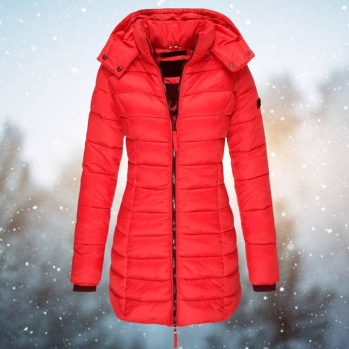 Gwenienne | Women's Casual Stretch Hooded Quilted Puffer Longline Coat — Red