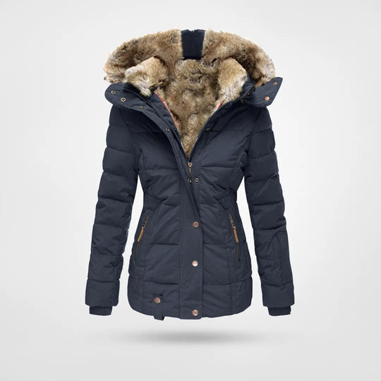 Gwenlyn | Women's Hooded puff Jacket – Mid-Length Coat — Blue