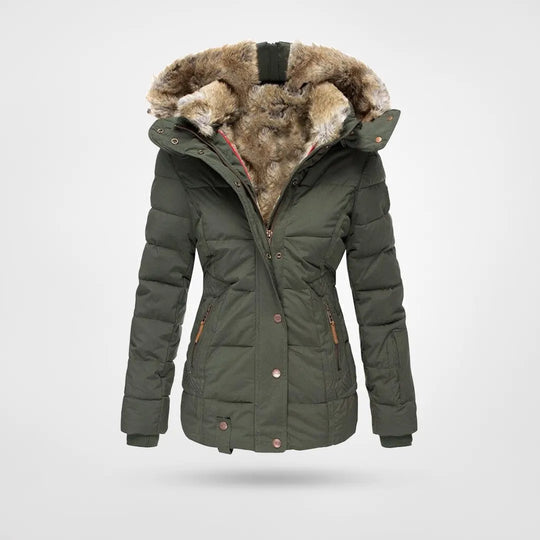 Gwenlyn | Women's Hooded puff Jacket – Mid-Length Coat — Green
