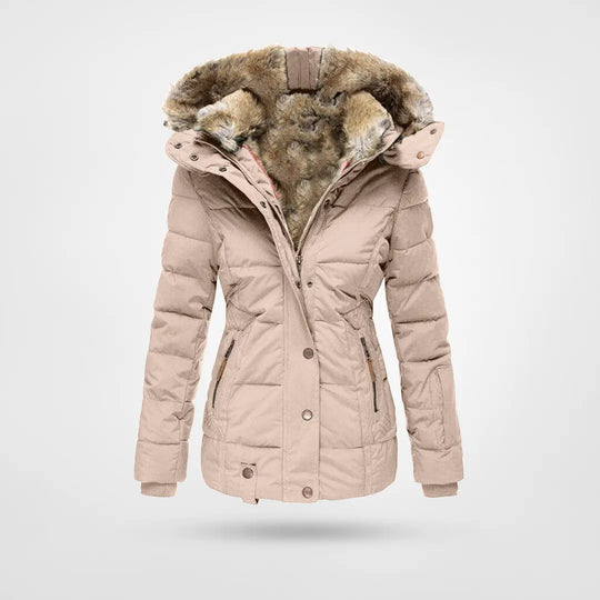 Gwenlyn | Women's Hooded puff Jacket – Mid-Length Coat — Pink